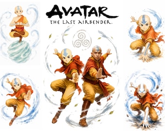 Imágenes prediseñadas PNG de Aang en acuarela / Arte de Avatar inspirado en el maestro aire (descarga digital)