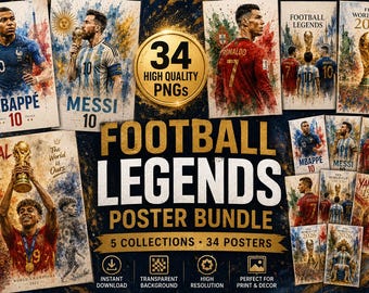 Football Legends Poster Bundle, Watercolor Sports Art (Digital Download)