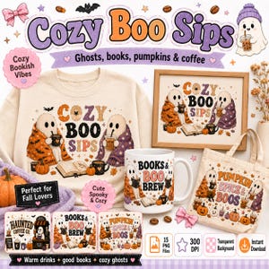 Ghost Coffee PNG Bundle, Spooky Halloween Sublimation Designs (Digital Download) image 7