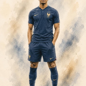 Mbappé akvarellposterpaket, fransk fotbollskonst, fotbollslegendar sportdekor (8 PNG-filer) bild 2