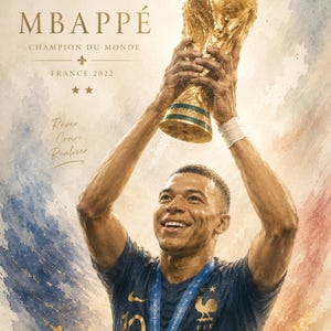 Mbappé akvarellposterpaket, fransk fotbollskonst, fotbollslegendar sportdekor (8 PNG-filer) bild 4