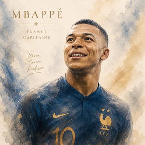 Mbappé akvarellposterpaket, fransk fotbollskonst, fotbollslegendar sportdekor (8 PNG-filer) bild 3