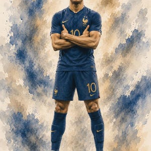 Mbappé akvarellposterpaket, fransk fotbollskonst, fotbollslegendar sportdekor (8 PNG-filer) bild 7