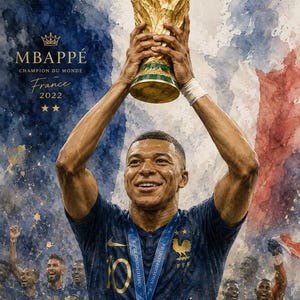 Mbappé akvarellposterpaket, fransk fotbollskonst, fotbollslegendar sportdekor (8 PNG-filer) bild 8