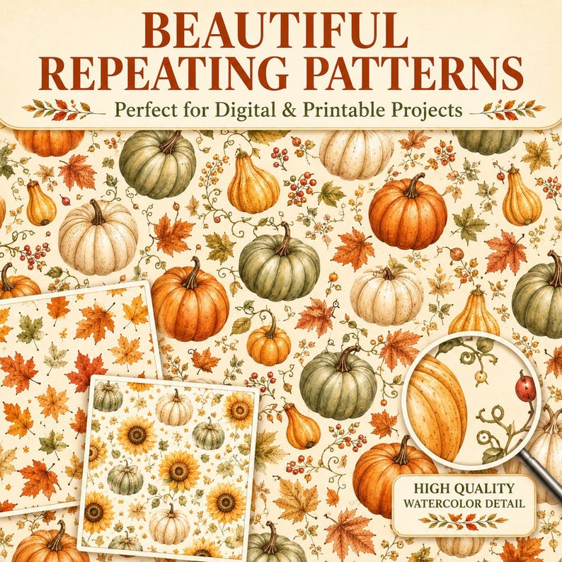 20 Autumn Digital Papers, Fall Watercolor Scrapbook Paper, Pumpkin ...
