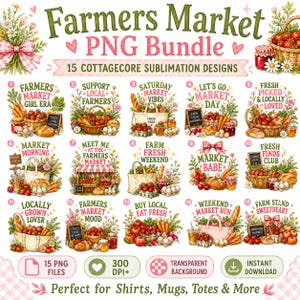 Bauernmarkt-PNG-Bundle, Cottagecore-Sublimationsdesigns, Grafiken mit frischen Bauernhofmotiven (Digitaler Download)