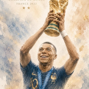 Mbappé akvarellposterpaket, fransk fotbollskonst, fotbollslegendar sportdekor (8 PNG-filer) bild 5