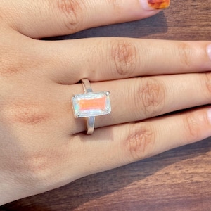 Faceted Madagascar Rainbow Moonstone Ring | 925 Sterling Silver | Handmade Jewelry