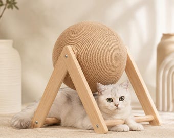 Draaiende houten krabbal voor katten, interactief speelgoed, compact kattenmeubel