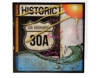 30A Historic Route Beach Sign, 8x8 Wooden Art, seaside, grayton beach, Inspirational, Beach house Sign