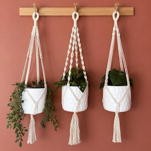Set of 3 Macrame Plant Hangers | Handmade Hanging Plant Holders | Boho Cotton Decor | Home Gift
