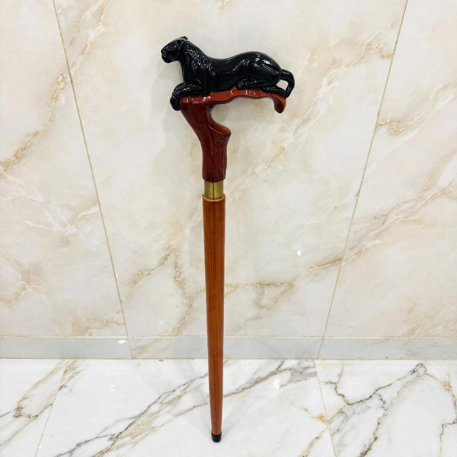 Black Panther Walking Cane - Hand-sculpted Resin Handle, Hardwood Shaft, Victorian Style