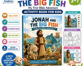 Jonah and the Big Fish Bible Story + Activity Book | Christian Printable PDF, Ages 3-7