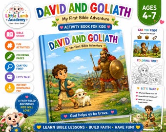 David and Goliath Bible Activity Book for Kids Ages 4-7 | Faith, Courage (PDF)