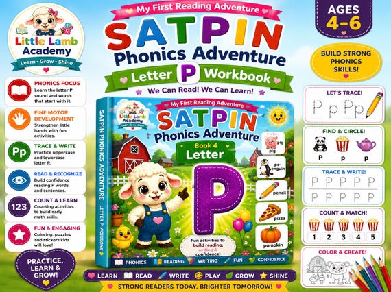 SATPIN Phonics Workbook Letter P | Preschool Kindergarten Printable (Ages 4-6)