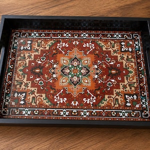 Bandeja de servir de inspiración persa, decoración bohemia de madera para el hogar, organizador de té y café.