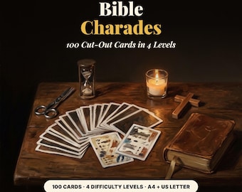 Bible Charades Printable, 100 Cut Out Cards in 4 Difficulty Levels for Youth Group and Church Party, Printable Bible Games