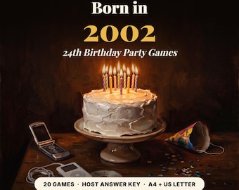 24th Birthday Party Games, Born in 2002 Trivia Pack, 20 Printable Birthday Trivia Games for Men and Women, Printable 2002 Party Games