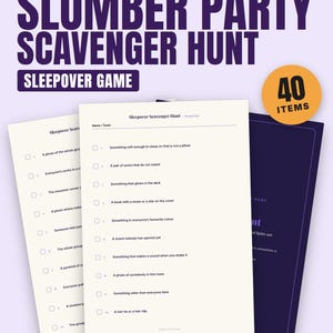 Slumber Party Scavenger Hunt Printable - 40 Item Slumber Party Game - Sleepover Challenges for Kids and Teens - Indoor Scavenger Hunt