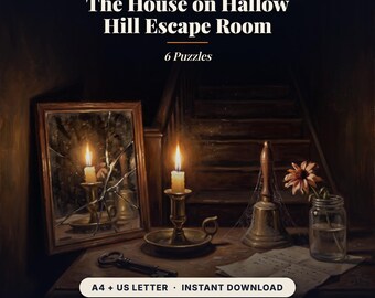 The House on Hallow Hill Escape Room, Printable Spooky Halloween Party Game, 6 Puzzles