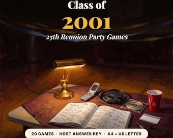 Class of 2001 Reunion Games, 25th Class Reunion Party Pack, Class Reunion Ideas, 20 Printable Reunion Trivia Games, Printable 2001 Games