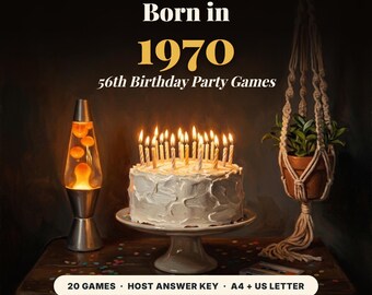 56th Birthday Party Games, Born in 1970 Trivia Pack, 20 Printable Birthday Trivia Games for Men and Women, Printable 1970 Party Games