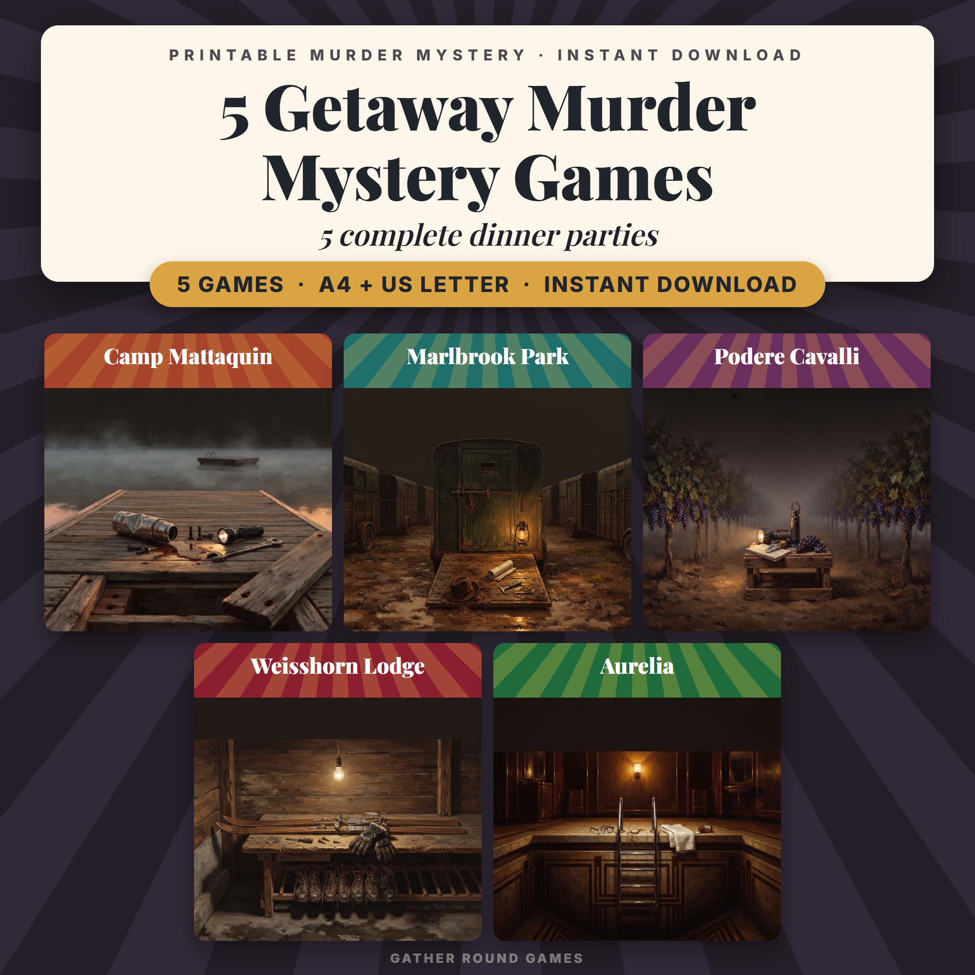 5 Getaway Murder Mystery Party Games Bundle