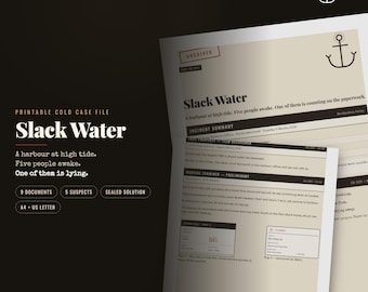 Slack Water Cold Case File, Printable Murder Mystery Game, 9 Documents 5 Suspects, Harbour Whodunit for True Crime Fans