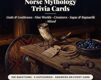 Norse Mythology Trivia Cards Printable, 100 Quiz Questions in 5 Categories, Viking Party Game, Classroom Activity
