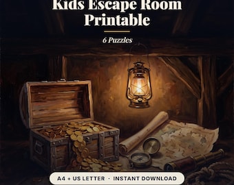 Kids Escape Room Printable, Pirate Treasure Hunt Birthday Party Kit, Ages 7-12, 6 Puzzles, Printable Kids Escape Room, Kids Party Games