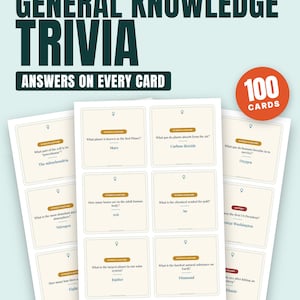 General Knowledge Trivia Game, 100 Printable General Knowledge Trivia Questions on Cards, Family Trivia Game Night