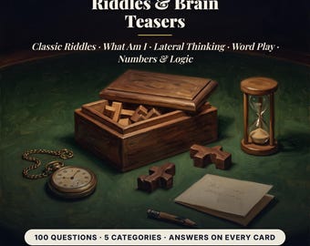 Riddles and Brain Teasers Printable, 100 Riddle Cards in 5 Categories, Brain Teaser Cards, Classroom Brain Break
