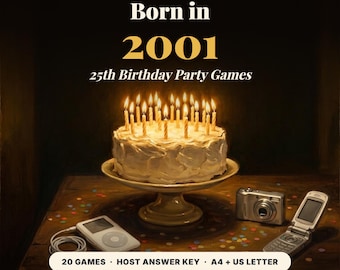 25th Birthday Party Games, Born in 2001 Trivia Pack, 20 Printable Birthday Trivia Games for Men and Women, Printable 2001 Party Games