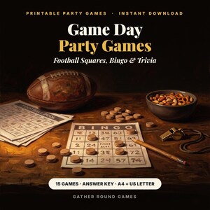 Druckbare Spiele für die Super-Bowl-Party | Football-Felder, Bingo und Quiz (Digitaler Download)