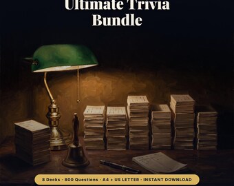 Ultimate Trivia Bundle Printable, 800 Quiz Cards Across 8 Decks, Family Trivia Game Night Pack, Printable Ultimate Trivia Bundle