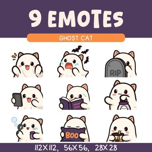 Può includere: Una collezione digitale di 9 emote Ghost Cat che raffigurano un personaggio felino bianco in varie pose, tra cui tenere una lapide con la scritta RIP, leggere un libro intitolato Spooky Stories, tenere una lanterna e un cuscino con la scritta Boo.