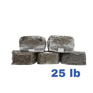 May include: Five rectangular blocks of dark brown, textured substrate material, each individually encased in clear plastic packaging. The blocks are arranged in a stacked formation, and the text 25 lb is printed in blue in the lower right corner.