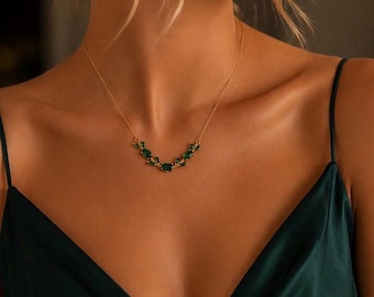 Elegante collana verde – Catena color oro scintillante – Gioielli in acciaio inossidabile per donna