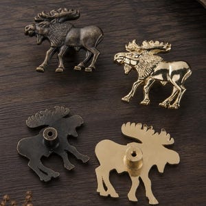 Antique Style Deer Cabinet Knob, Rustic Elk Drawer Pull, Aged Brass Gold Finish
