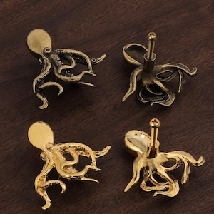 Messing octopus kastknop, nautische ladeknop, handgreep met zeedierenmotief, meubelbeslag in kuststijl