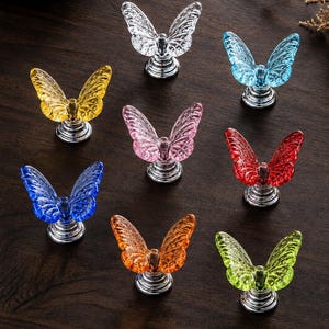 Glass Butterfly Cabinet Knob, Crystal Drawer Handle, Single Hole Furniture Accent