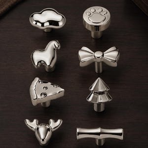 Silver Cabinet Knobs, Deer, Bow, Cloud, Horse, Paw, Bamboo Drawer Pulls