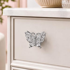 Antique Butterfly Cabinet Knob, Vintage Animal Drawer Pull, Single Hole Handle, Brass Silver Gold