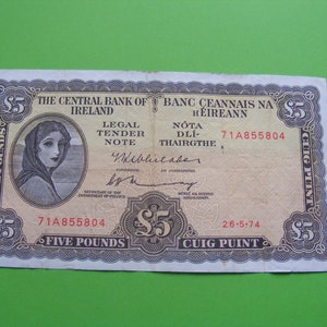 1974 Irish Fünf Pound Banknote Irish Lady Lavery alte 5 Note Papiergeld Währung