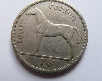 1955 Irish Half Crown Coin Old Vintage Ireland 1/2c Horse Harp