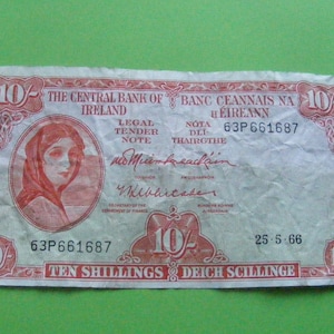 Irland 1966 Irish Ten Shilling Banknote Lady Lavery alte 10 Note Papiergeld Währung
