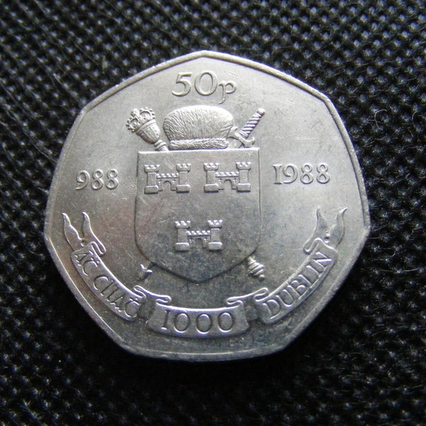 Vintage Irish Commemorative Fifty Pence Coin 1988 Dublin Millennium Old Ireland