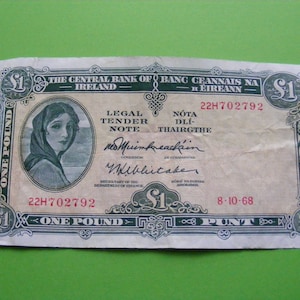 Irland 1968 One Pound Banknote Lady Lavery Old Irish 1 Note Papiergeld Währung