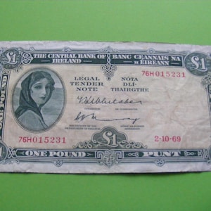 Irland 1969 One Pound Banknote Lady Lavery Old Irish 1 Note Papiergeld Währung