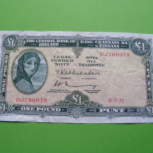 1971 Irish One Pound Banknote Lady Lavery Old Irland 1 Note Papiergeld Währung